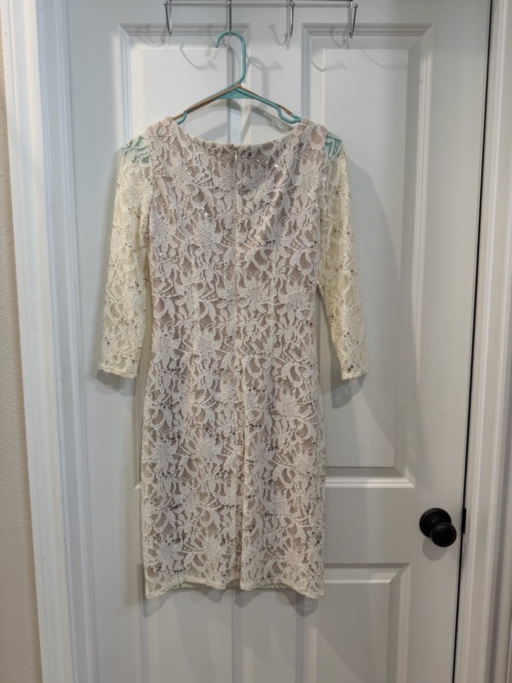 Jessica Howard Ivory Lace Sheath Dress with 3/4 Sleeves